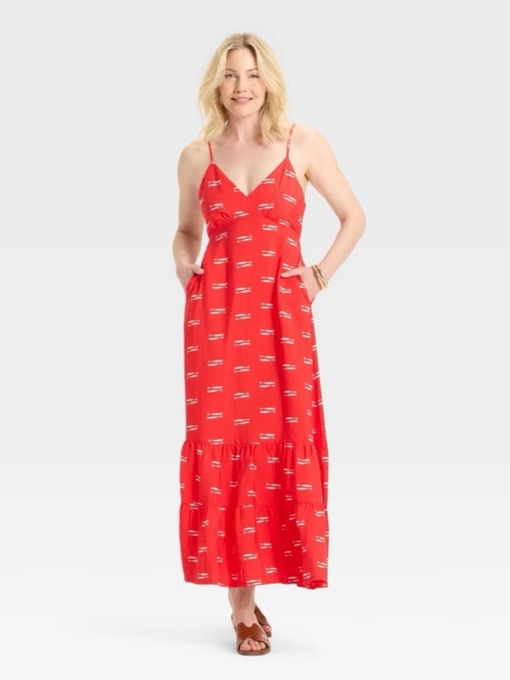 a new day Red Fish Print Cutout Maxi Dress Size Medium EUC